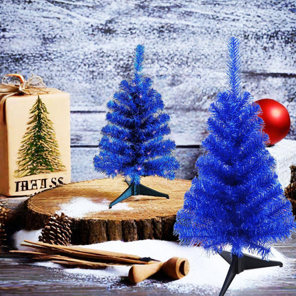 Tabletop Christmas Tree Mini Small 18 inches Blue Christmas Trees Artificial Classic Tinsel Feather Tree Tabletop Christmas Decor Halloween Collection