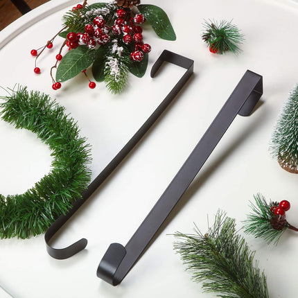 Zhehao 3 Pieces Christmas Decor Metal Wreath Hangers Over The Door Light Handy Wreath Hanger Hanging Hook (14 Inch, Black)