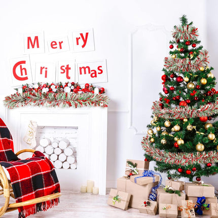 50 Feet Christmas Tinsel Garland Metallic Twist Garland Xmas Tree Decorations Wedding Birthday Year Hanging Ornaments Party Supplies 3 Inch(Red, Green, White)