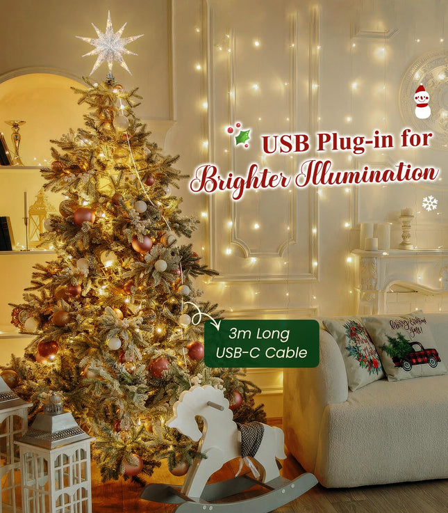 Luxspire Christmas Tree Topper, Lighted Star Tree Topper with USB Plug-in & Remote Control, 9.8" LED Metal Christmas Decorations Light, Xmas Tree Vintage Modern Ornament for Home Party, Silver