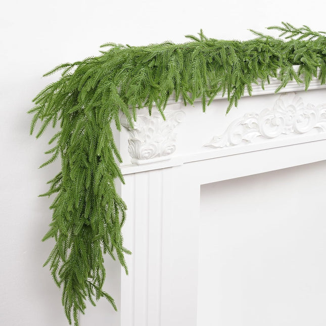 XmasExp Norfolk Pine Christmas Garland Decorations-6FT Real Touch Christmas Garland- Realistic Artificial Christmas Garland Decorations for Mantle Windows Indoor Outdoor
