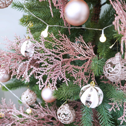 Winlyn 15 Pcs Christmas Artificial Cedar Sprays Rose Gold Glittered Faux Cedar Stems Christmas Tree Ornament Picks 14.4" for Rose Gold Christmas Tree Wreath Wedding Holiday Centerpiece DIY Project