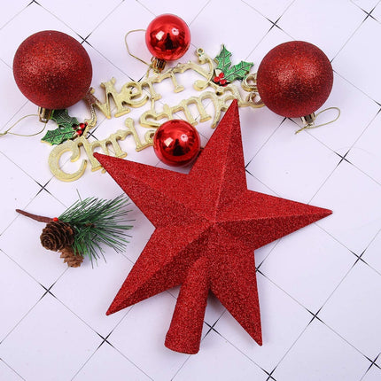 Aneco Glitter Christmas Tree Topper Shatter-Proof Christmas Tree Decoration Treetop for Holiday Ornament or Home Decor (Red, 6 Inch)
