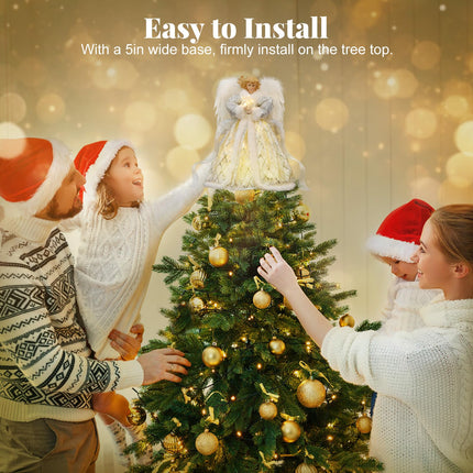 Lewondr Christmas Tree Topper Angel, 12'' Angel Tree Topper with 8 Lights, Remote & USB Operated Angel Treetop Figurine with Wings, 6H Timer Xmas Tree Decor for Holiday Home Ornament, Silver