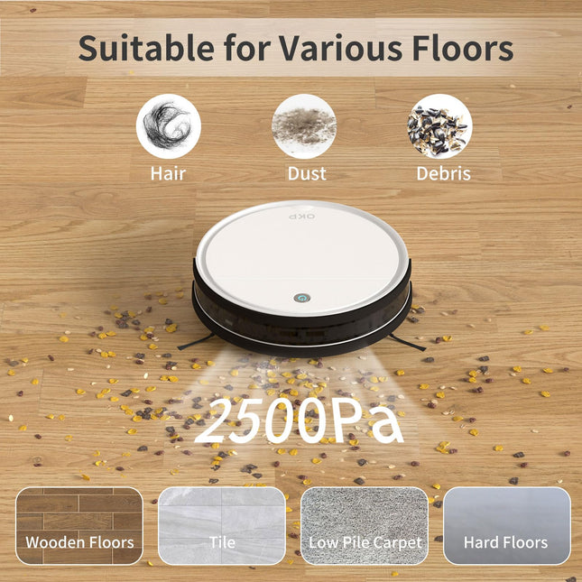 Okp Robotic Vacuum Cleaner, Wifiappalexa, Robot Vacuum Cleaner With Schedule, Efficient Filtration System, Selfcharging, Slim Design, Quiet, Perfect For Hard Floors, Pet Hair, Carpets
