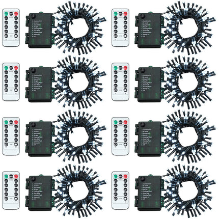 Tuanse 8 Pack Battery Operated Outdoor Christmas Tree String Lights,16.4 ft Mini Light Outdoor Christmas Lights with 50 Led of Dark Green Cable Lighting for Bedroom Garden Yard (White Light)