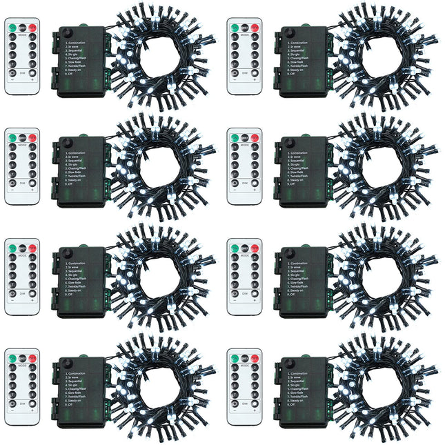 Tuanse 8 Pack Battery Operated Outdoor Christmas Tree String Lights,16.4 ft Mini Light Outdoor Christmas Lights with 50 Led of Dark Green Cable Lighting for Bedroom Garden Yard (White Light)