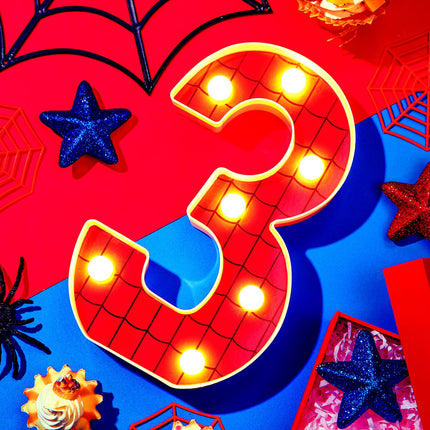 VIHOSE Spider LED Number Lights Spider Birthday Decoration Spider Light up Numbers Kids Boy Man Spider Birthday Party Supplies Marquee Night Light for Christmas Birthday Baby Shower(Number 3)