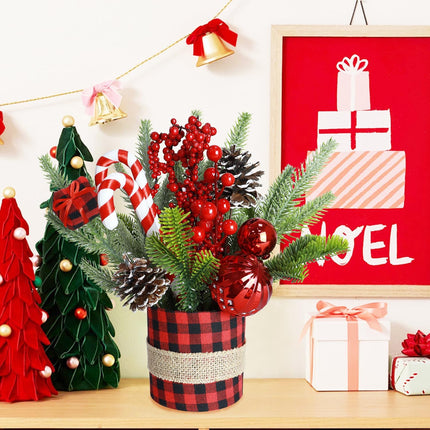 Small Tabletop Christmas Tree Artificial Mini Christmas Trees Small Red Buffalo Plaid Christmas Tree with Ornaments Desktop Xmas Tree Christmas Table Centerpieces for Xmas Holiday Decorations