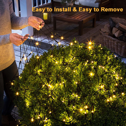 echosari Solar Powered Christmas Bush Lights, 200 LED 9.8Ft x 6.6Ft Dark Green Wire Auto On/Off 8 Modes Mesh Lights for Outdoor Bushes Shrubs Lawn Decoration (Warm White)