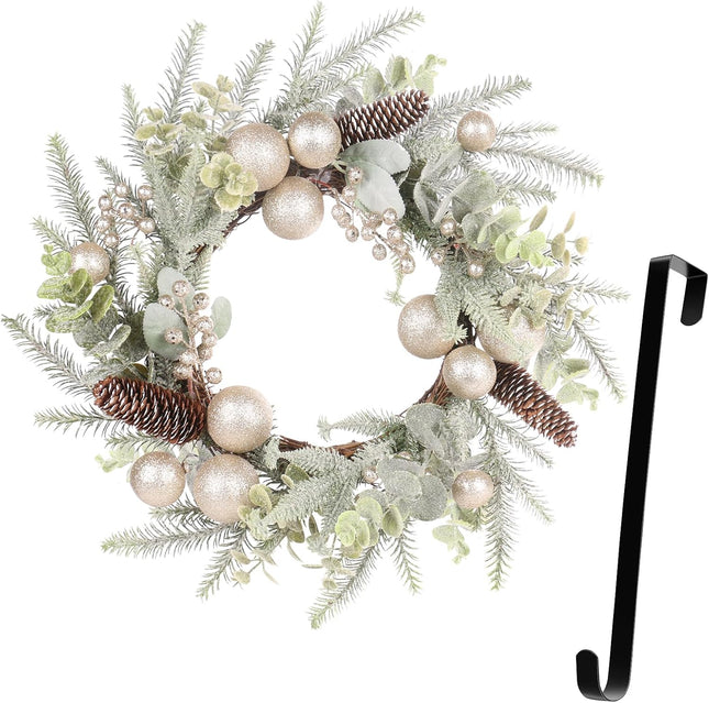 Super Holiday Christmas Wreath, 19Inch Artificial Wreaths for Front Door Christmas Decorations with Wreath Hanger, for Indoor Outdoor Home Hoilday Party Xmas Wall Decor - Champagne.