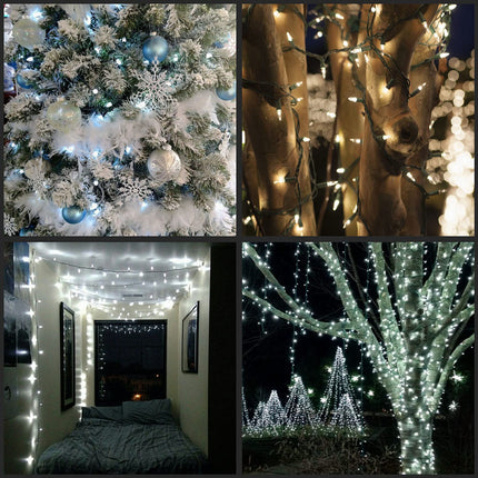 Cool White LED Christmas Lights, Pack of 2 Sets 25 Ft 100 LED Green Wire Mini Lights Set, UL Commercial Grade Holiday String Light (Cool White)