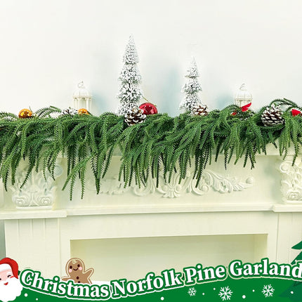 Christmas Norfolk Pine Garlands，Soft Bendable Winter Pine Garland ，Real Touch Artificial Christmas Greenery Garland for Fireplace/Mantle/Table/Window/Stairs/Indoor or Outdoor Xmas Decor（5.2FT）