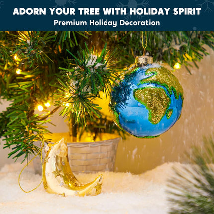 Joiedomi Hanging Ornament, 2 PCS Christmas Earth & Moon Glass Blown Ornaments, Unique Design, Premium Quality, for Christmas Tree Decoration
