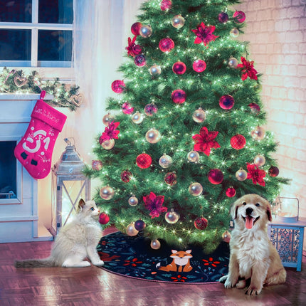 Christmas Tree Skirt 36" Forest Animals Xmas Tree Skirt Decor Mats for Farmhouse Rustic Xmas Holiday Indoor Party Outdoor Decorations (Black, 36 Inch)