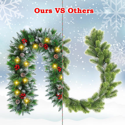 9FT Prelit Christmas Garland with Lights Decorations: Artificial Greenery Garland Battery Operated for Fireplace Mantle Stairs Windows Xmas Decorations, Indoor Outdoor Holiday Garland Decor (Garland1)
