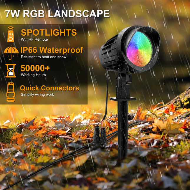 MEIKEE 7W RGB Low Voltage Landscape Lights LED Color Changing Landscape Lighting IP66 Waterproof Outdoor Spotlights RGB Christmas Halloween Lights for Garden Path Yard with Remote 12Packs