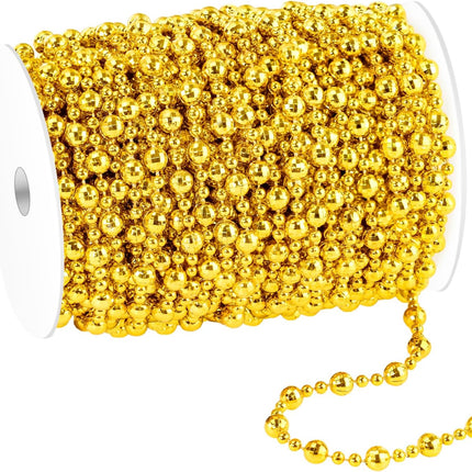 98 Feet Christmas Tree Beads Garland, Artificial Gold Beaded Garland for Christmas Tree DIY, Diamond-Shaped Beads Garland for Christmas Wreath, Xmas Party Table, Wedding Holiday Decoration(Gold)