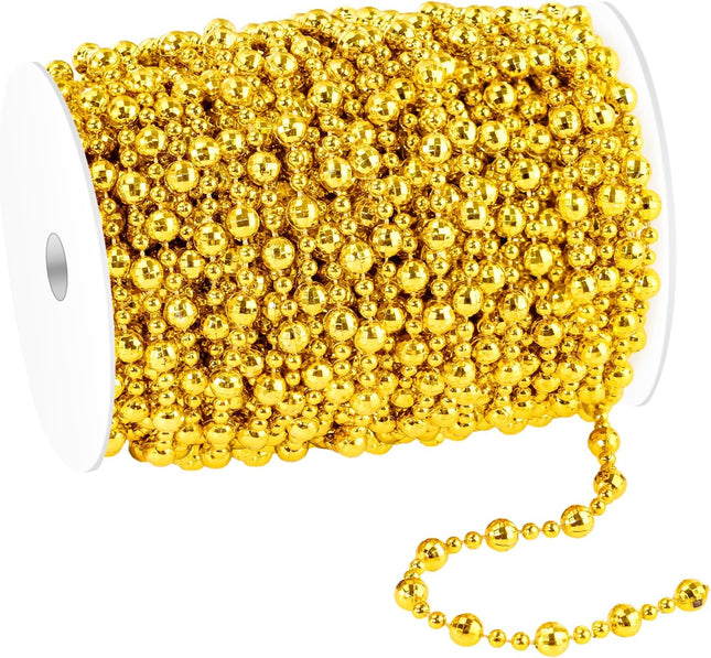 98 Feet Christmas Tree Beads Garland, Artificial Gold Beaded Garland for Christmas Tree DIY, Diamond-Shaped Beads Garland for Christmas Wreath, Xmas Party Table, Wedding Holiday Decoration(Gold)