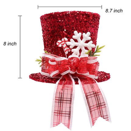 Christmas Tree Topper, Red Shiny Sequins Top Hat Christmas Tree Top Decoration (Red)
