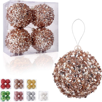 4.25" Christmas Ball Ornaments 4pc Set Shatterproof Christmas Decorations Tree Balls for Xmas Trees Wedding Party Holiday Decorations Tabletop Small Trees Decoration (Champagne)
