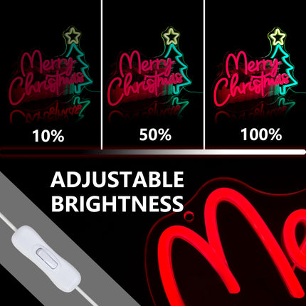Merry Christmas Neon Sign for Wall Decor, Christmas Tree LED Sign, Christmas Room Decor LED Neon Light with Dimmer, Perfect for Home, Bedroom, Party Decor