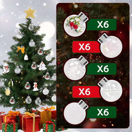 FestiveBliss Christmas Ball Ornaments, 2.36 Inch Clear Christmas Balls 30 Packs for Christmas Tree & Wreath Decor, Shatterproof Christmas Decorations Ornaments, Xmas Plastic Ornaments, Hanging Ball