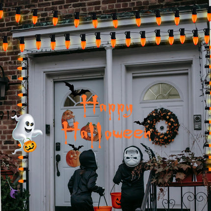 25ft Outdoor Halloween Lights, C9 Orange Halloween Light String with 26 Orange Bulbs (1 Spare), E17 Base, Black Wire for Outdoor Party Tree Fall Lights Garden Halloween Decorations