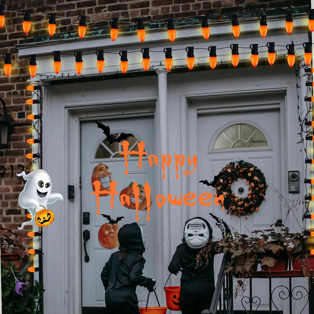 25ft Outdoor Halloween Lights, C9 Orange Halloween Light String with 26 Orange Bulbs (1 Spare), E17 Base, Black Wire for Outdoor Party Tree Fall Lights Garden Halloween Decorations