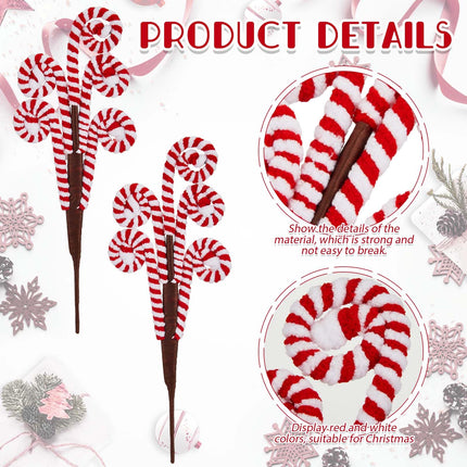 6 Pcs Christmas Tree Decorations Picks 12 Inch Candy Cane Christmas Decorations Large Red White Candy Curly Lollipop Peppermint Candy Ornaments for Xmas Tree Topper Home Office Vase Holiday Party