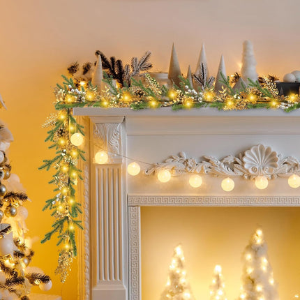 Luditek Christmas Garland with Lights, 5.2ft 40 LEDs Pine Needles Pinecones Christmas Decor String Lights Battery Operated, Christmas Decorations Indoor for Home Fireplace Mantel Door Xmas