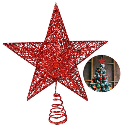 Christmas Tree Star Topper, Metal Xmas Tree Topper Star Christmas Decoration Glittered Tree-top Star for Festive Christmas Decor Holiday Ornament or Home Decor (Red, 8 inch)