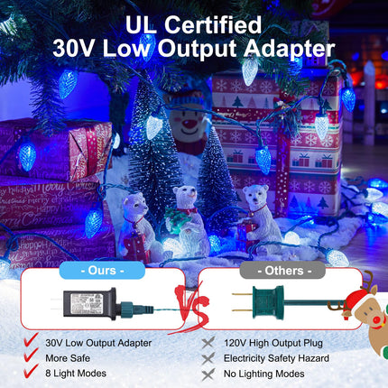 C9 LED Christmas String Lights - 82ft 100 LED Outdoor String Lights with Timer and 8 Lighting Modes, Plug in Extendable Roofline Lights String for Outside Yard Porch Christmas Holiday Decoration
