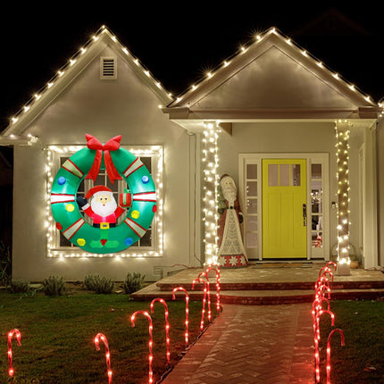 ATDAWN 3ft Christmas Inflatables Blow Up Yard Decorations, Inflatable Santa Claus Sitting on Christmas Wreath Outdoor Decoration, Blow Up Hanging Christmas Wreath for Christmas Yard Garden Decorations