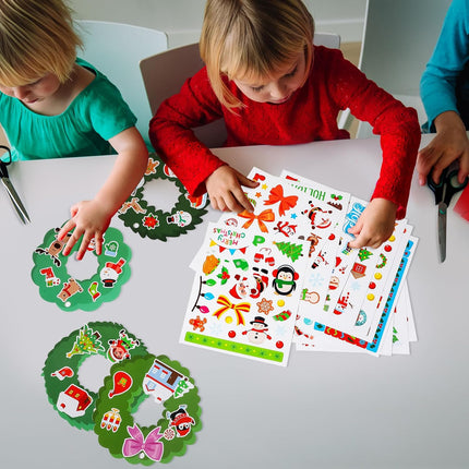 7 x 8 Inch Large 24 Pcs Christmas Cutouts and 12 Pcs Stickers for Kids Christmas Wreaths Crafts DIY Xmas Wreath Cutouts Mini Christmas Wreath Paper Cuts for Classroom Bulletin Board Supplies