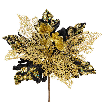 Briful 6PCS Poinsettias Christmas Tree Flowers 9.8'' Artificial Christmas Floral Picks and Sprays Large Black Silk Flowers with Stems for Xmas Home Vase Table Centerpiece Garland Decor