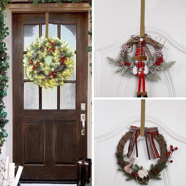 Aovdy 3 Pack Christmas Wreath-Hangers for Front Door Christmas Decorations for Door Inside Outside Door Hooks Christmas Decor (Traditional)