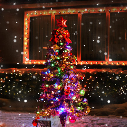 100LED Solar Christmas Tree Lights Outdoor Waterproof, 8 Modes Large Solar Christmas Trees Lights with Xmas Ball & Red Berry, Solar Powered Christmas Decorations for Outside Pathway Garden Yard Decor