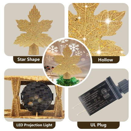 Christmas Tree Topper Lighted Star with Snowflake Projector, 3D Hollow Sparkling Star Christmas Tree Topper with Rotating Magic Gold Snowflake Projector for Christmas Tree Ornament Decorations