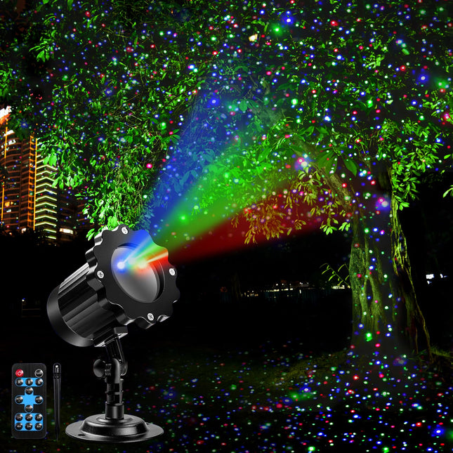 Laser Projector Lights Outdoor, Moving Red Green Blue 3 Color Starry Lights Show Laser Projection Light with RF Control, Outdoor Waterproof Holiday Decor for Party Garden Christmas Halloween Year