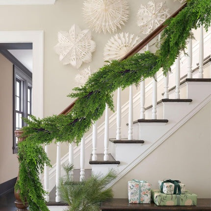 6FT Christmas Garland Artificial Pine Greenery Garland Lifelike Cedar Garland Christmas Garland for Mantle Stairs Railing Garland Christmas Decorations Indoor Outdoor
