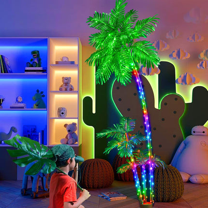 6FT Smart LED Lighted Palm Tree Outdoor Decoration with RGB Lights, APP & Remote Control DIY Artificial Trees Perfect for Patio Yard Backyard Pool Bar Beach Hawaiian Party Christmas Decor