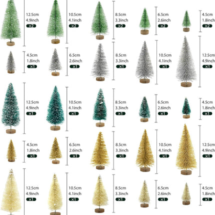 30PCS Bottle Brush Christmas Trees Mini Bottle Brush Trees with Wood Base Tabletop Small Christmas Village Tree, Xmas Holiday Decor