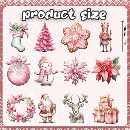24pcs Pink Christmas Wooden Ornaments Christmas Snowman Santa Elk Garland Wood Decors Christmas Haniging Ornaments Pendants with Ropes for Christmas Tree Home Decor