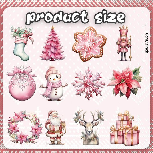 24pcs Pink Christmas Wooden Ornaments Christmas Snowman Santa Elk Garland Wood Decors Christmas Haniging Ornaments Pendants with Ropes for Christmas Tree Home Decor