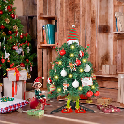 20" Elf Mini Christmas Tree with Head Arms and Legs Small Christmas Tree Tabletop Christmas Tree with Lights Decorative Christmas Ornaments for Home Party Decor