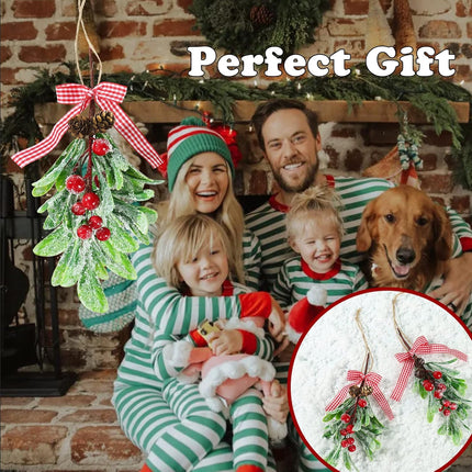 Mistletoe Decoration - Mistletoe Christmas Decor Plaid Bow Red Berries Christmas Ball Ornaments,Kissing Ball Artificial Dry Leaf Hanging Decoration Mistletoe Herb for Tree/Door 1