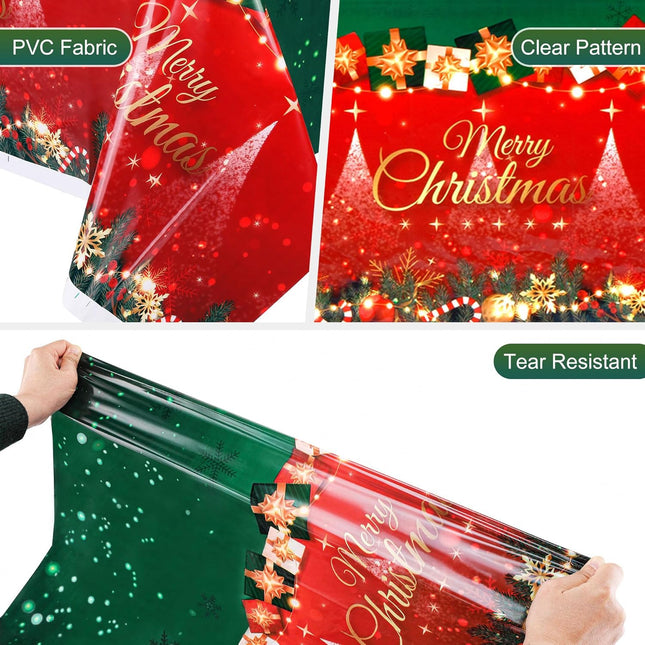 Yoption 3 Pack Christmas Tablecloth Disposable, Red Green Plastic Rectangle Table Cover with Xmas Wreath Snowflakes Pattern for Winter Christmas Year Birthday Party Decorations 54×108 Inch