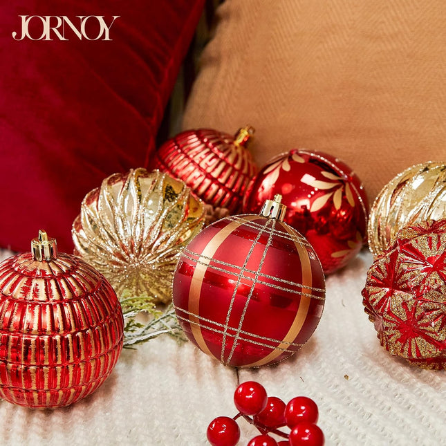 Christmas Ornaments 3.15In Shatterproof Christmas Tree Decorations Sets 12ct Xmas Hanging Ornaments Large Baubles Ornaments Decor for Xmas Tree, Red Gold
