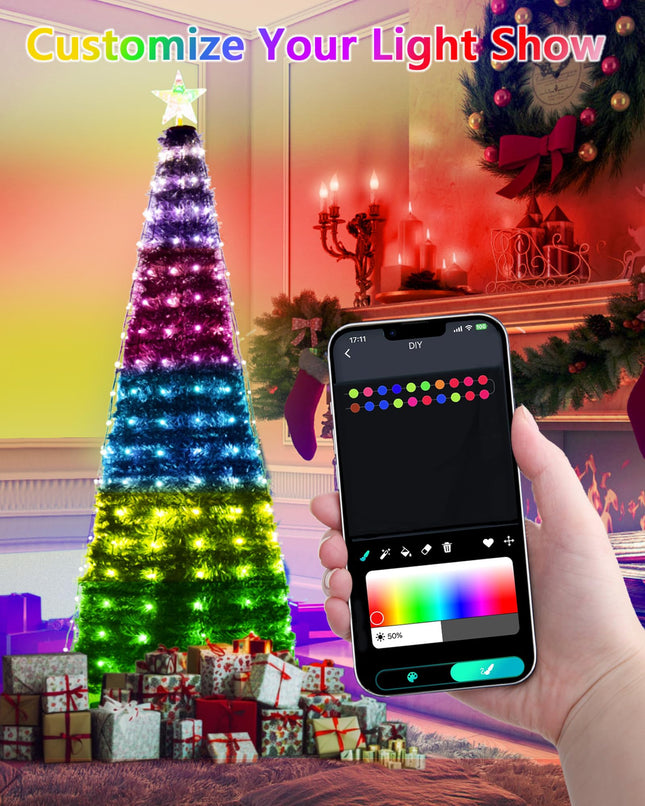 Smart Christmas Tree Lights with Star Topper, 6.6FT x 10 Christmas Decorations Lights Music Sync with Remote & APP Controlled, RGB LED String Lights Plug in for Tree Outdoor Indoor Xmas Decor